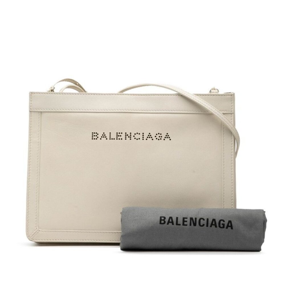 Balenciaga Navy Pochette Crossbody Bag White Leather - Picture 8 of 8